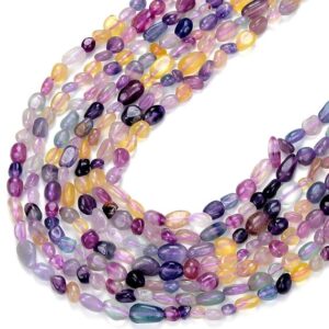 Natural Rainbow Fluorite Gemstone 6-8mm Pebble Nugget Loose Beadsbulk Lot 1,2,6,12 And 50 (d466)