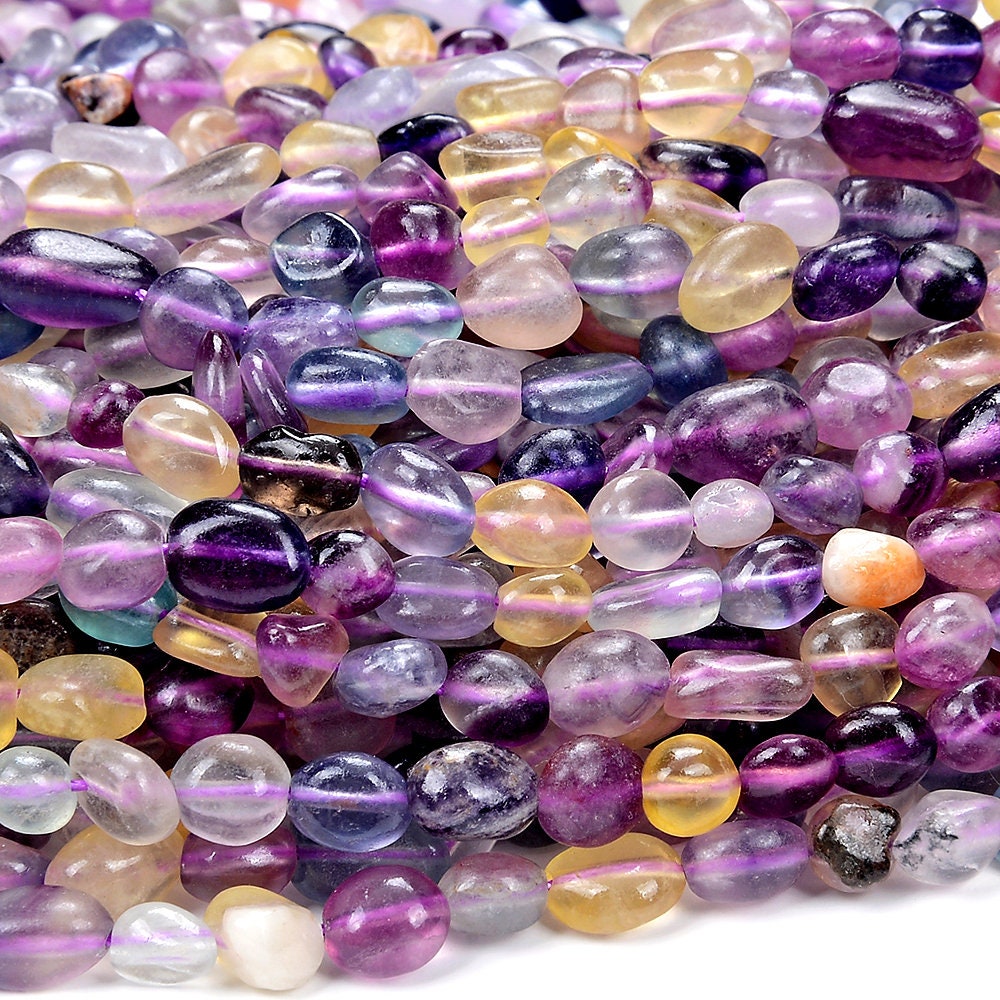 Natural Rainbow Fluorite Gemstone 6-8mm Pebble Nugget Loose Beads (d466)