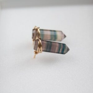 Rainbow Fluorite Earrings, Rainbow Fluorite Crystal Point Earrings, Purple Crystal Stud Earrings, Gem Stone Stud Earrings Wire Wrapped studs