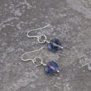 Handcrafted Sterling Silver Rainbow Fluorite Heart Earrings