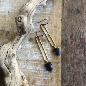 Long Brass Earrings With Rainbow Fluorite