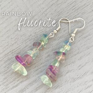 Rainbow Fluorite Earrings: Raw Crystal Gemstone Dangle Earrings