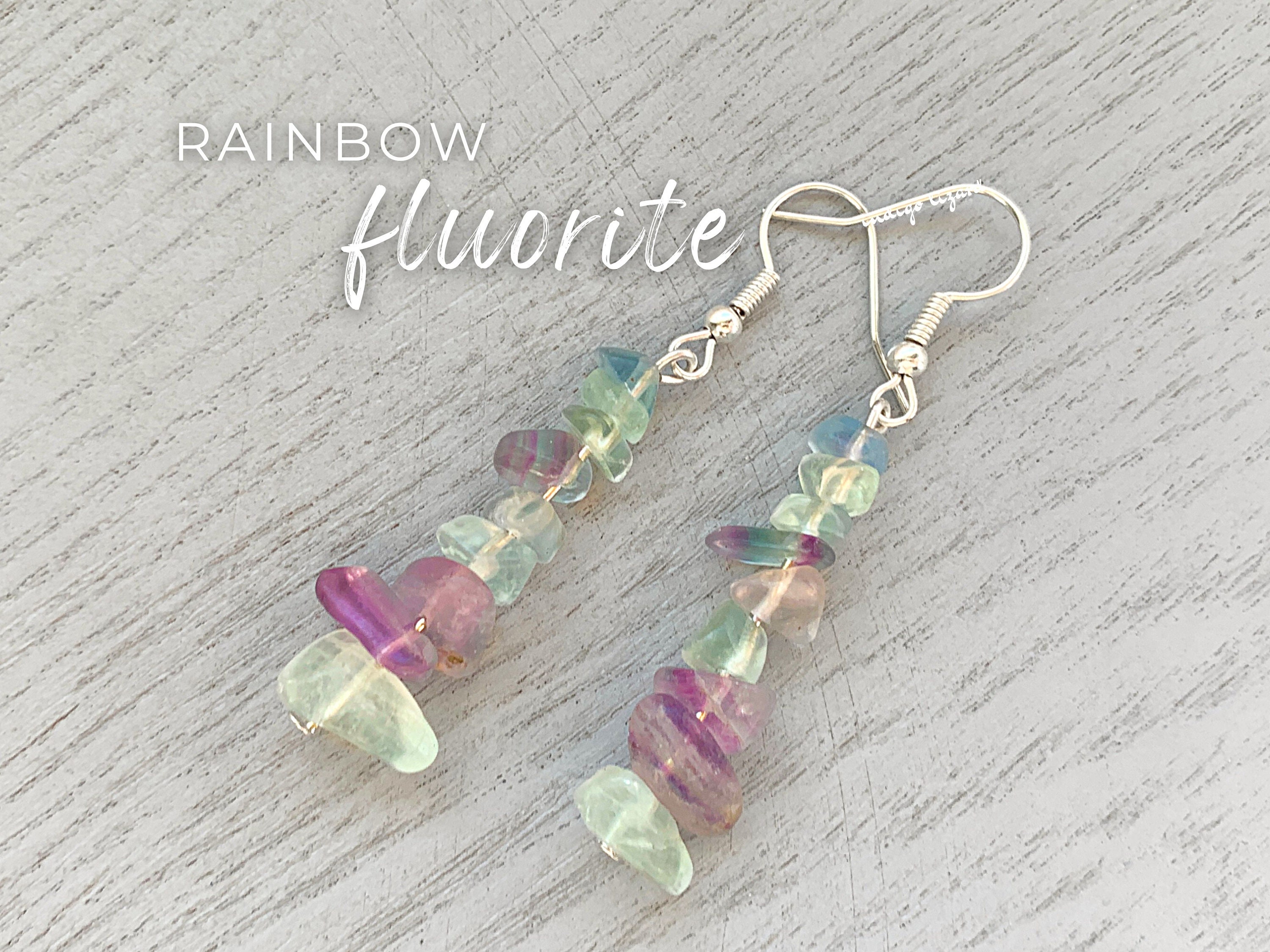 Rainbow Fluorite Earrings: Raw Crystal Gemstone Dangle Earrings Rainbow Fluorite Earrings: Raw Crystal Gemstone Dangle Earrings