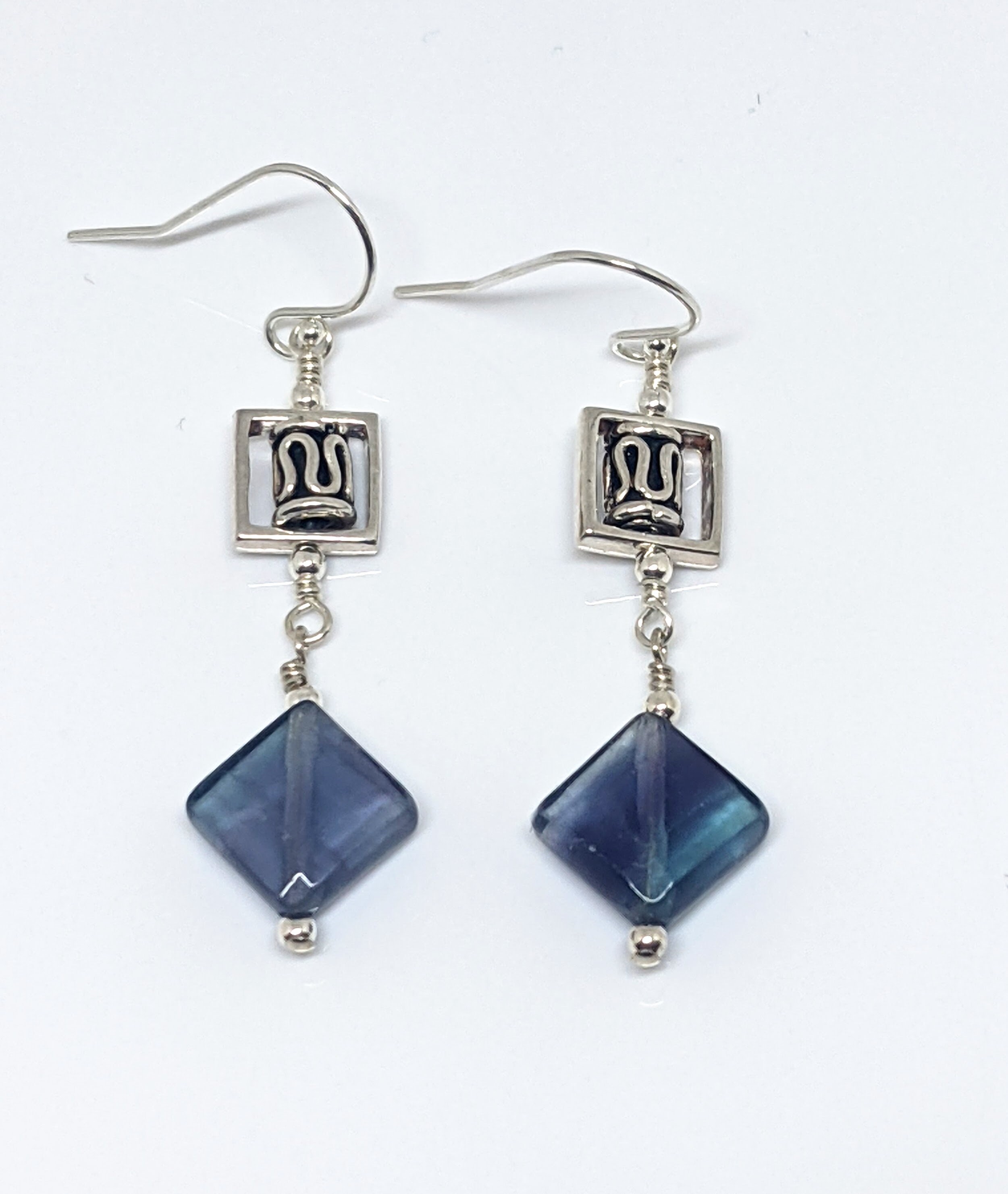 Sterling Silver And Rainbow Fluorite Earrings