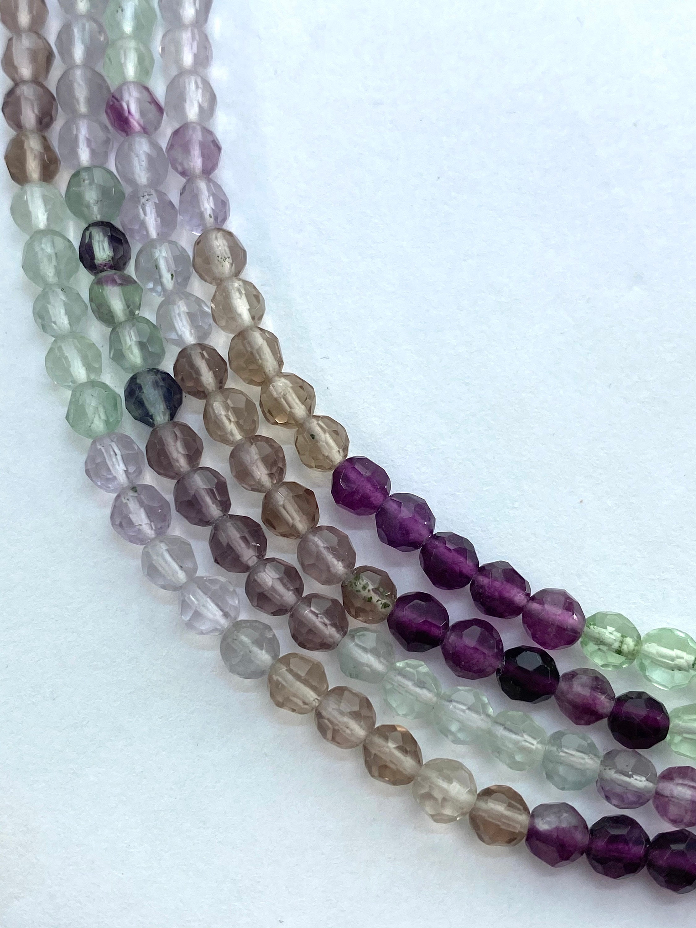 4mm Faceted Rainbow Fluorite Gemstone Beads. 15" Strand Of Very High Quality A/aa Grade Beads, About 90 Per Strand. Excellent Colors.