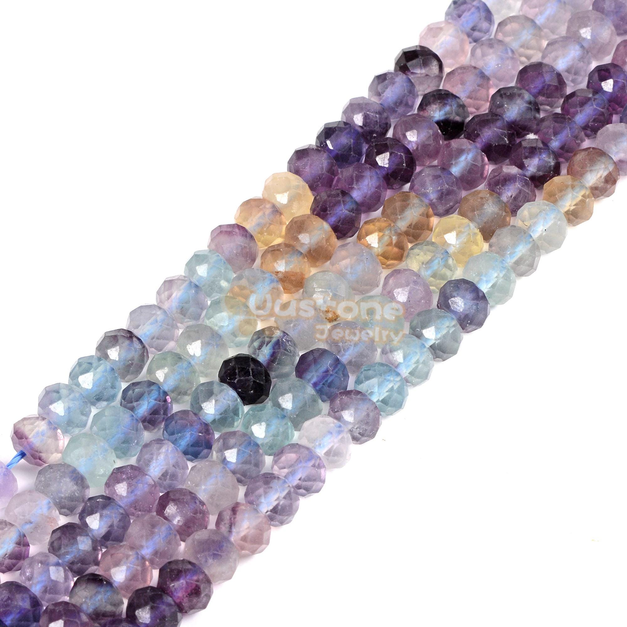 6mm Rainbow Fluorite Faceted Rondelle Loose Gemstone Beads 16"