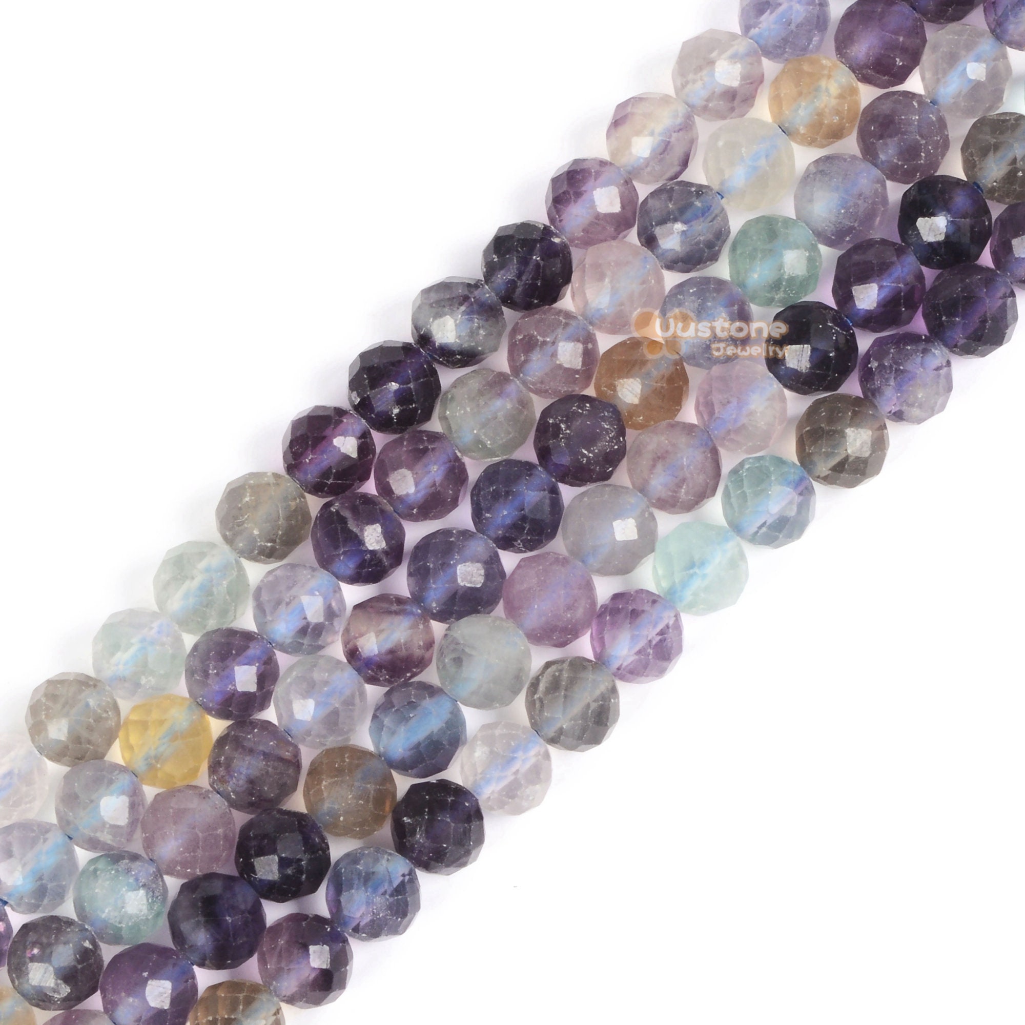 6mm Faceted Rainbow Fluorite Round Ball Loose Beads Diy Jewelry Making Beads Strand 15.5-16"