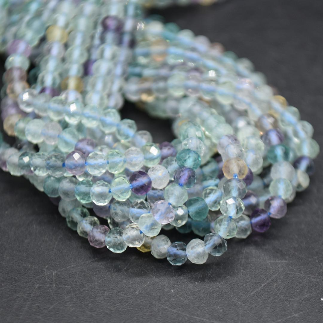 Rainbow Fluorite Gemstone Faceted Rondelle Spacer Beads - 4mm X 3mm - 15" Strand
