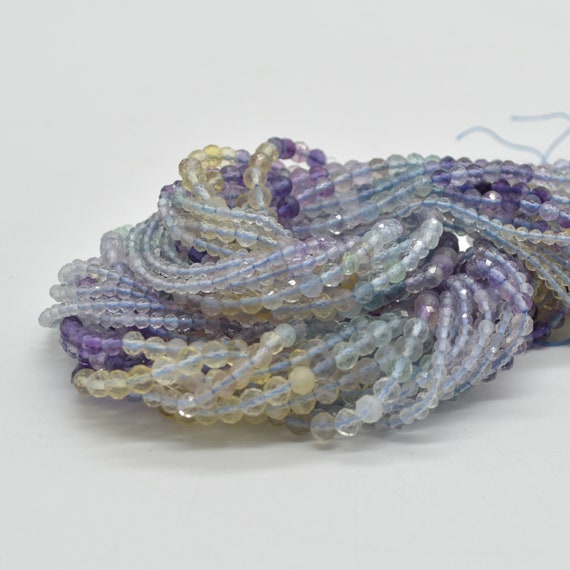 Rainbow Fluorite Gemstone Faceted Round Beads - 2mm, 3mm, 4mm Sizes - 15" Strand - Mixed Gradient Shades