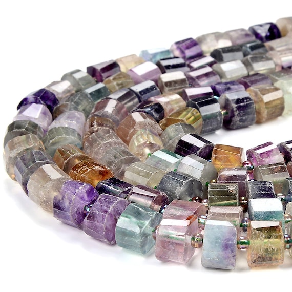 Natural Rainbow Fluorite Gemstone 10x6mm Faceted Cylinder Wheel Tube Loose Beads Bulk Lot 1,2,6,12 And 50 (d416)