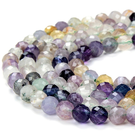 Natural Rainbow Fluorite Gemstone Grade A 6mm Micro Faceted Round Beads 15 Inch Full Strand Bulk Lot 1,2,6,12 And 50 (80018256-p100)