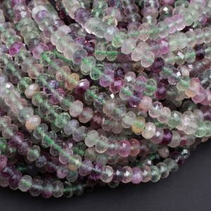 Natural Rainbow Fluorite Faceted Rondelle 6mm Beads Micro Faceted Sofe Purple Green Gemstone 15.5" Strand