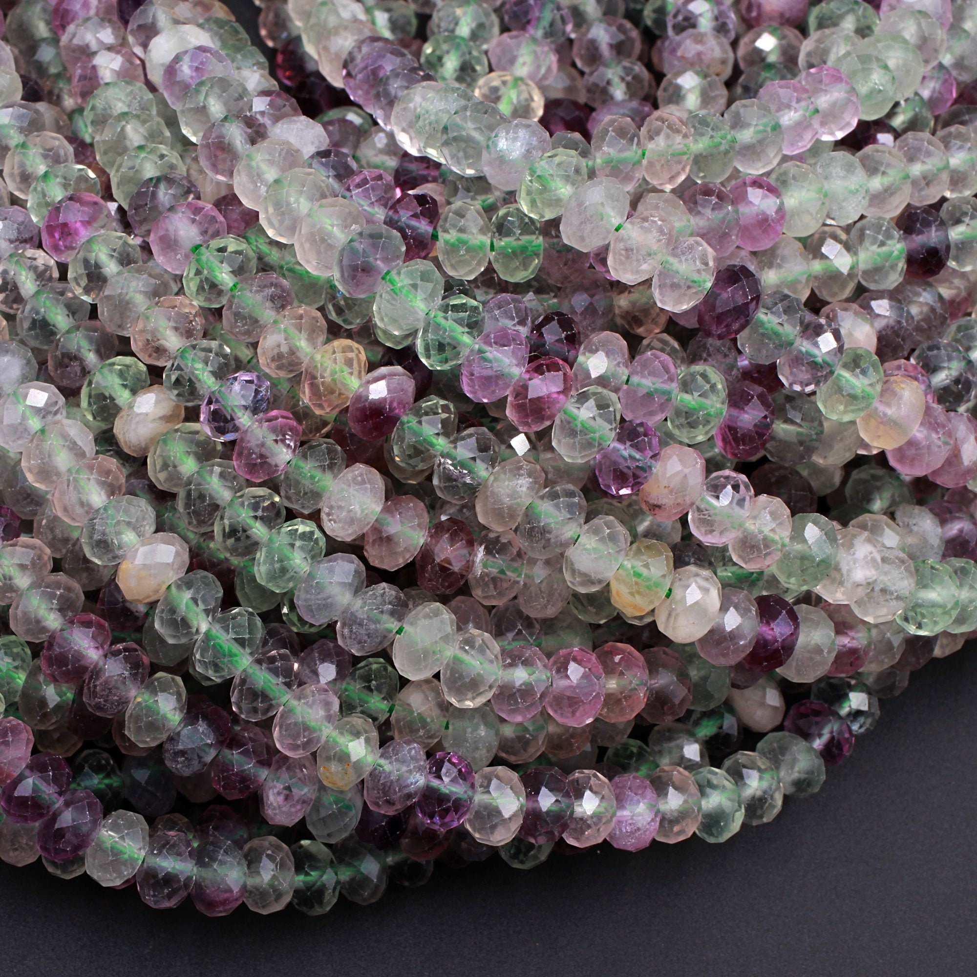 Natural Rainbow Fluorite Faceted Rondelle 6mm Beads Micro Faceted Sofe Purple Green Gemstone 15.5" Strand