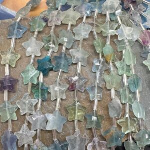 Natural Rustic Natural Rainbow Fluorite Hand Faceted Gemstone star beads / Celestial Beads 10- 12mm  approx rustic handcut