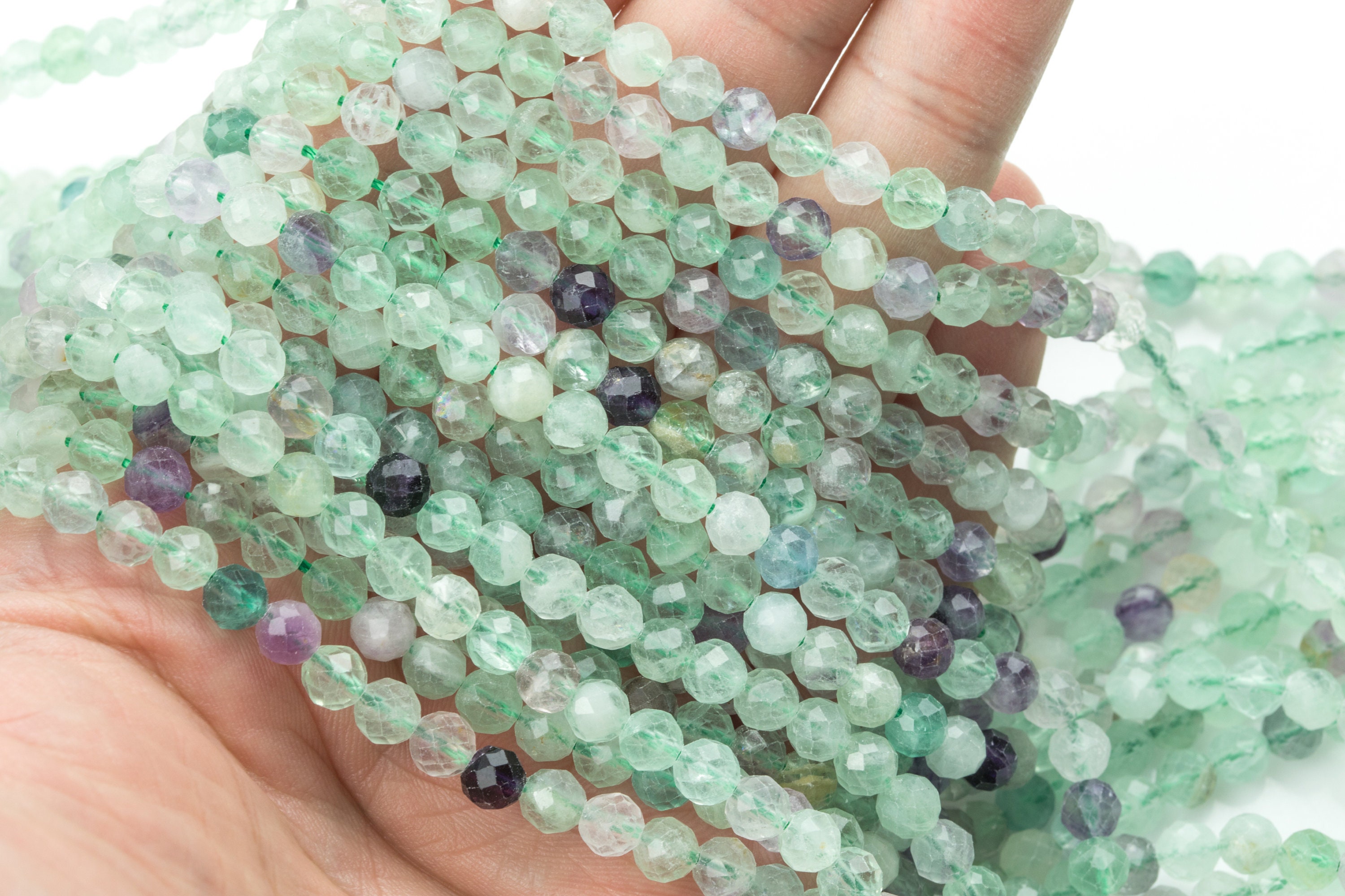 Natural Super High Quality Rainbow Fluorite Beads 6mm Faceted Round - Sharp Diamond Cut Very High Quality - 1 Strand 15.5" Aaa Quality
