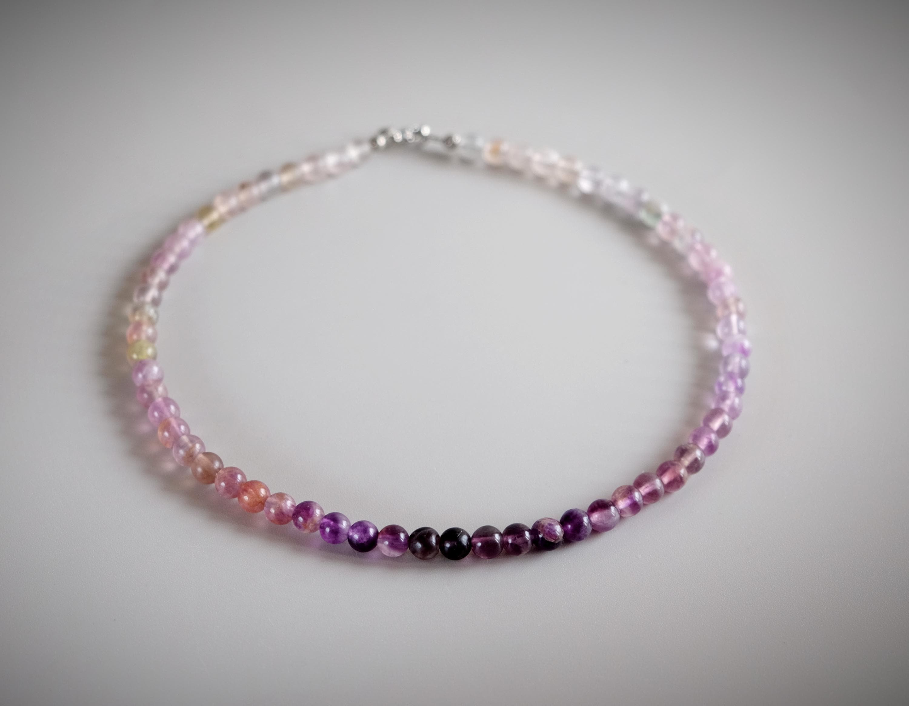 6mm Ombre Rainbow Fluorite Round Bead Necklace Stainless Steel Lobster Clasp 17'' Handmade Jewelry
