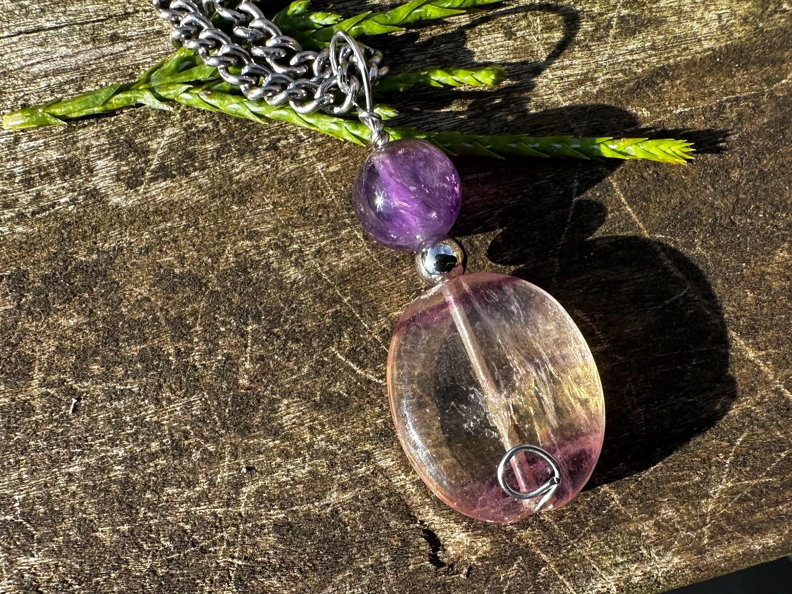 Rainbow Fluorite And Auralite 23, Healing Stone Necklace!