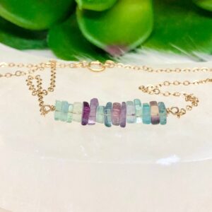 Rainbow Fluorite Bar Necklace - Fluorite Gemstone - Crystal Chakra Balancing - Gift For Her - Gemstone Necklace - Reiki Jewelry