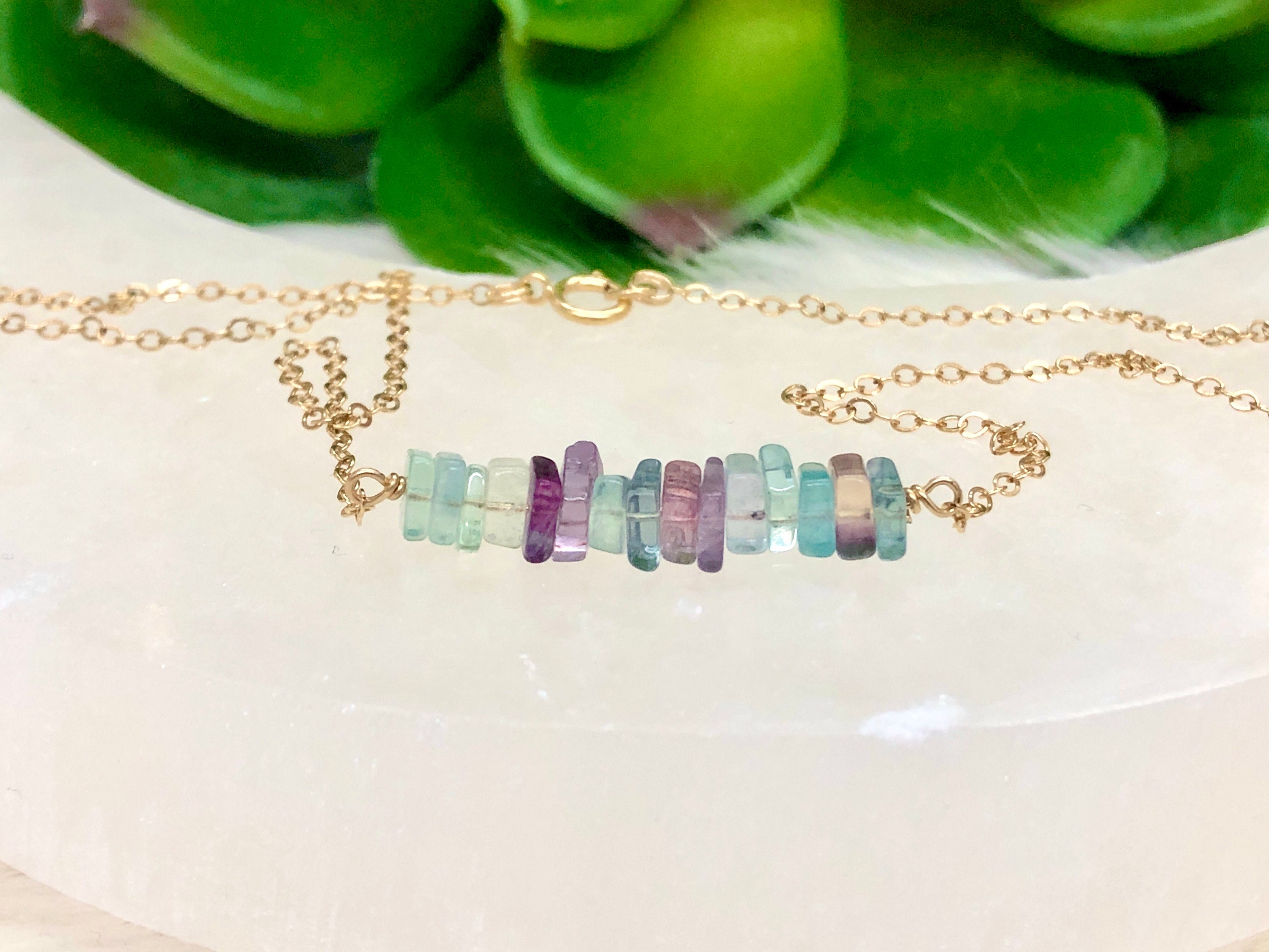 Rainbow Fluorite Bar Necklace - Fluorite Gemstone - Crystal Chakra Balancing - Gift For Her - Gemstone Necklace - Reiki Jewelry Rainbow Fluorite Bar Necklace - Fluorite Gemstone - Crystal Chakra Balancing - Gift For Her - Gemstone Necklace - Reiki Jewelry