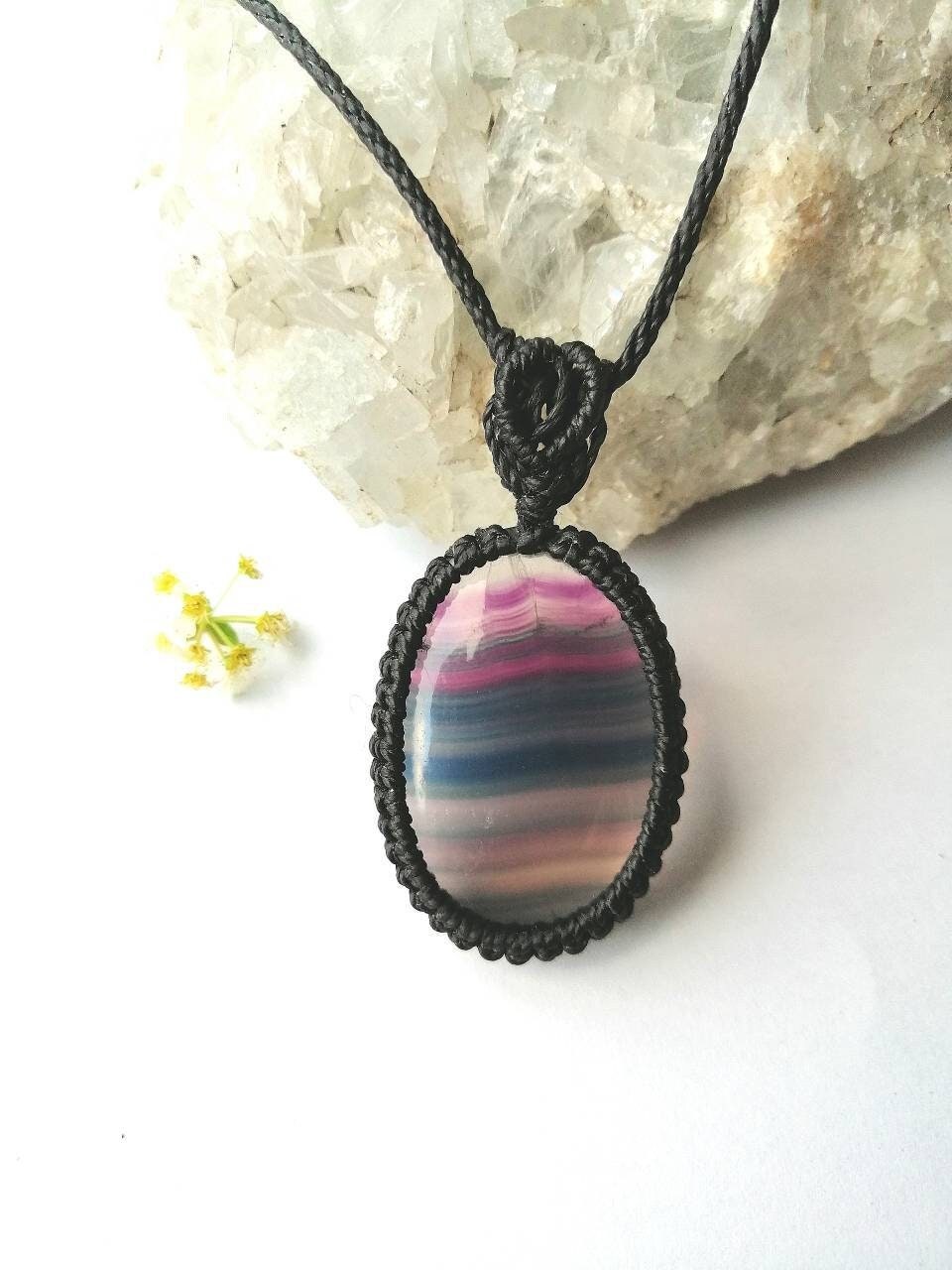Rainbow Fluorite Necklace, Capricorn Birthstone Jewelry Rainbow Fluorite Necklace, Capricorn Birthstone Jewelry