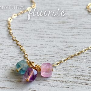 Rainbow Fluorite Crystal Necklace: Sterling Silver Or Gold Filled Chain