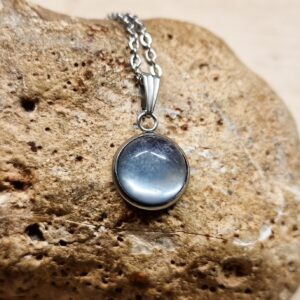 Hypoallergenic Rainbow Fluorite necklace. Reiki jewelry. Stainless steel minimalist necklace uk. 12mm stone