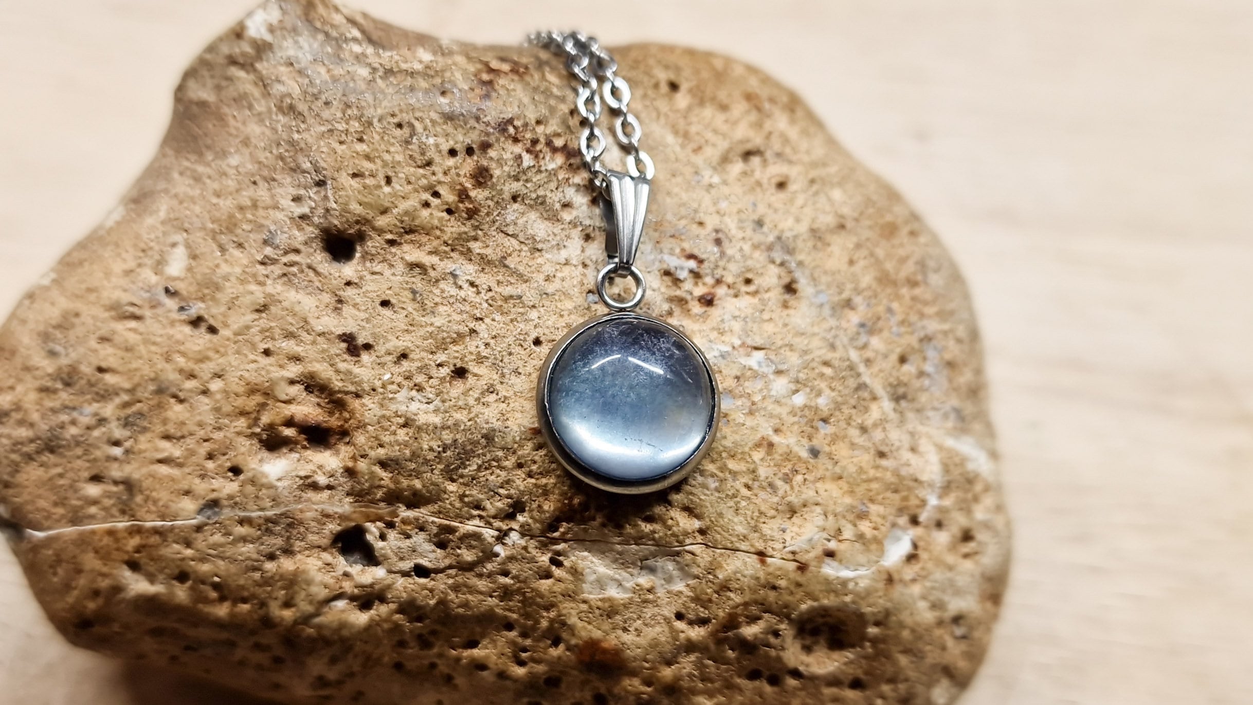 Hypoallergenic Rainbow Fluorite Necklace. Reiki Jewelry. Stainless Steel Minimalist Necklace Uk. 12mm Stone