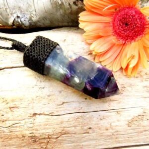 Rainbow Fluorite Macrame Necklace, Fluorite Crystal Point, Purple Fluorite, Gemstone Necklace, Gift Ideas For The Zen Seeker, Jewelry Lover