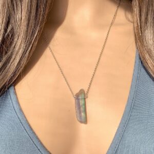 Long Fluorite Necklace Sterling Silver, 14k Gold Filled Rainbow Crystal Jewelry, Handmade Fluorite Necklace, Gemstone Necklace Crystal Gift