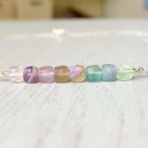 Simple Gemstone Beaded Necklace Rainbow Fluorite Necklace Gold Or Silver Crystal Necklace, Birthstone Gift Idea, Bridesmaid Necklaces Gifts