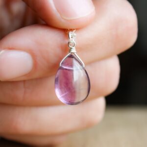 Rainbow Fluorite Teardrop Necklace: Sterling Silver Healing Crystal