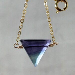 Rainbow Fluorite Triangle Necklace Rose Gold Chain. Gemstone Necklace, Geometric Layering Necklace, Purple Blue Fluorite Crystal Jewelry Rainbow Fluorite Triangle Necklace Rose Gold Chain. Gemstone Necklace, Geometric Layering Necklace, Purple Blue Fluorite Crystal Jewelry