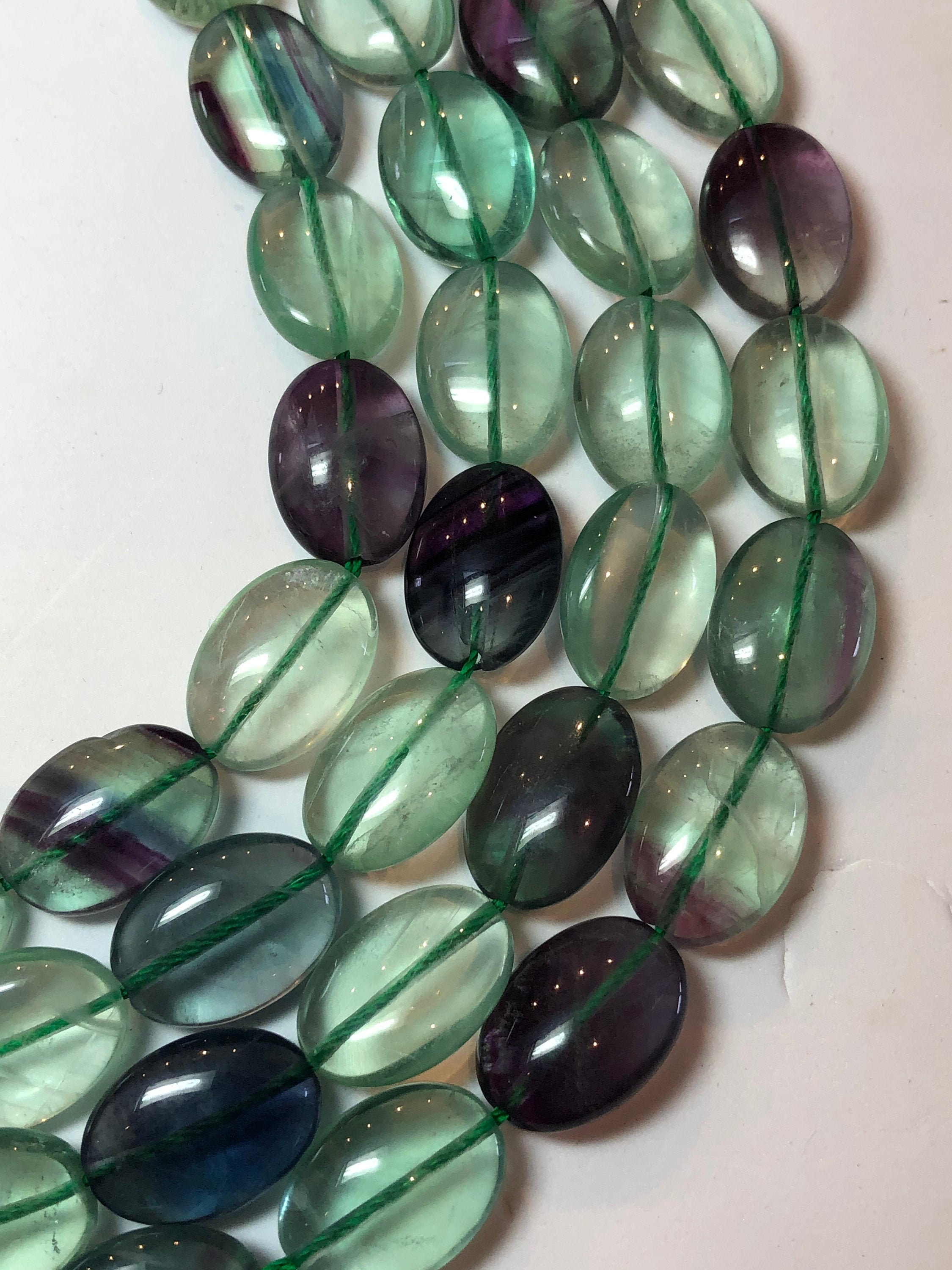13x18mm Oval Fluorite Gemstone Beads. Full 16" Strand Of High Quality A/aa Grade Beads, About 22 Per Strand. Rainbow Fluorite.