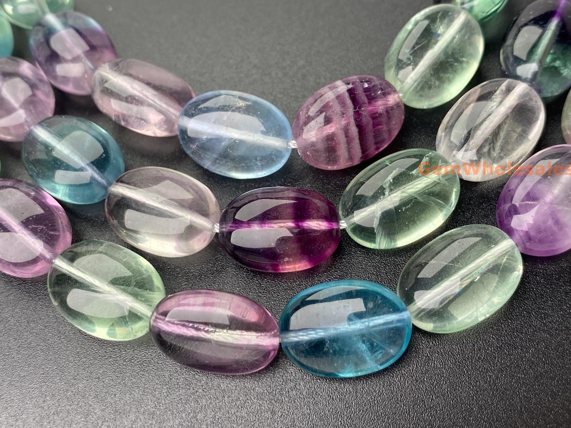 15" 10x14mm Aa Rainbow Fluorite Oval Beads, Natural Semi-precious Stone Oval