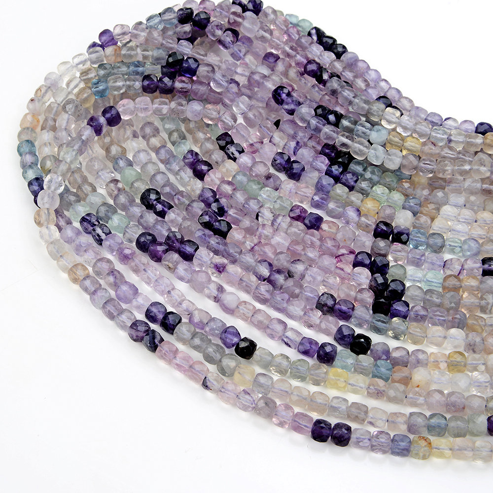 4mm Rainbow Fluorite Gemstone Grade Aaa Micro Faceted Square Cube Beads 15.5 Inch Full Strand (80008931-p19)