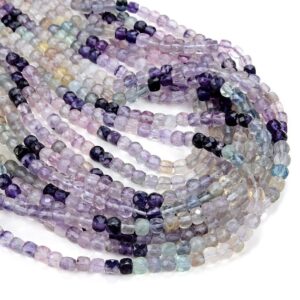 4mm Rainbow Fluorite Gemstone Grade Aaa Micro Faceted Square Cube Beads 15.5 Inch Full Strand Bulk Lot 1,2,6,12 And 50 (80008931-p19)