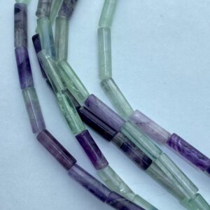 4x13mm Tube Rainbow Fluorite Gemstone Beads. 15" Strand Of Green And Purple Tube Beads, 30 Per Strand.
