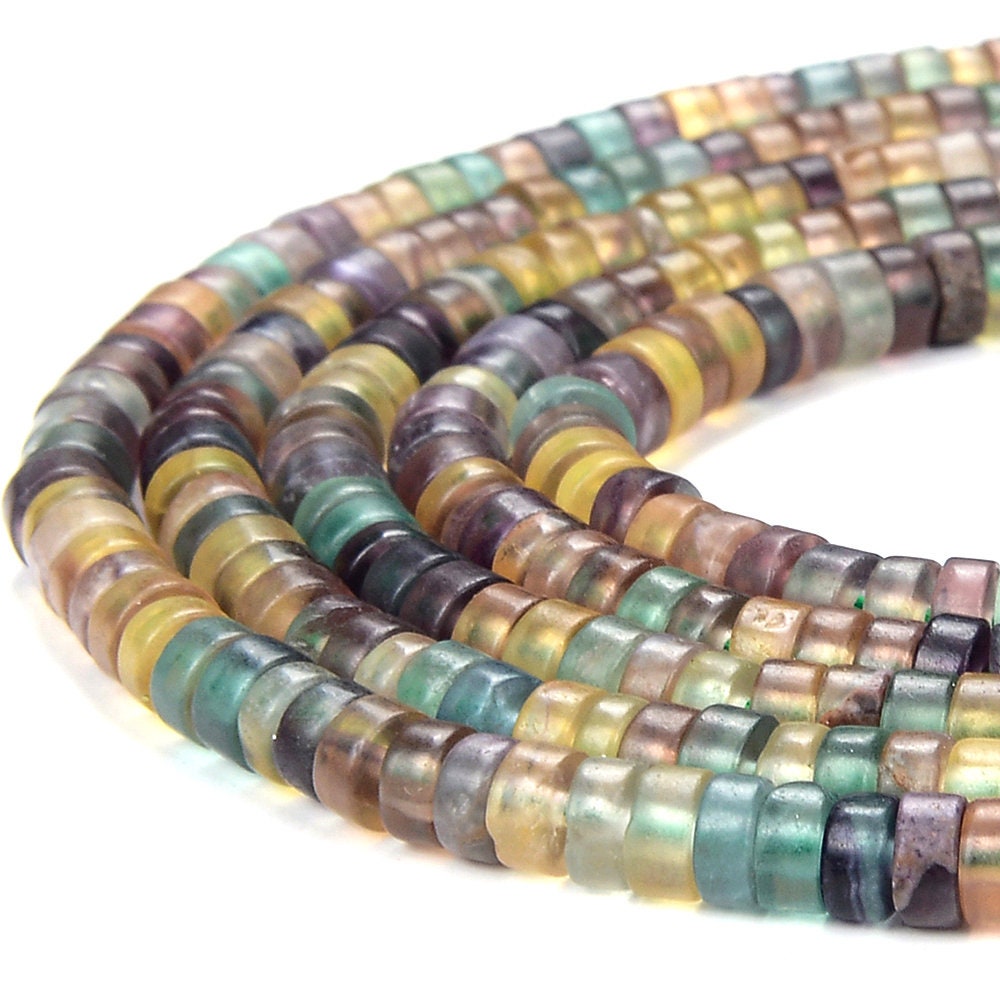 4x2mm Rainbow Fluorite Gemstone Heishi Discs Beads Loose Beads Bulk Lot 1,2,6,12 And 50 (p15)