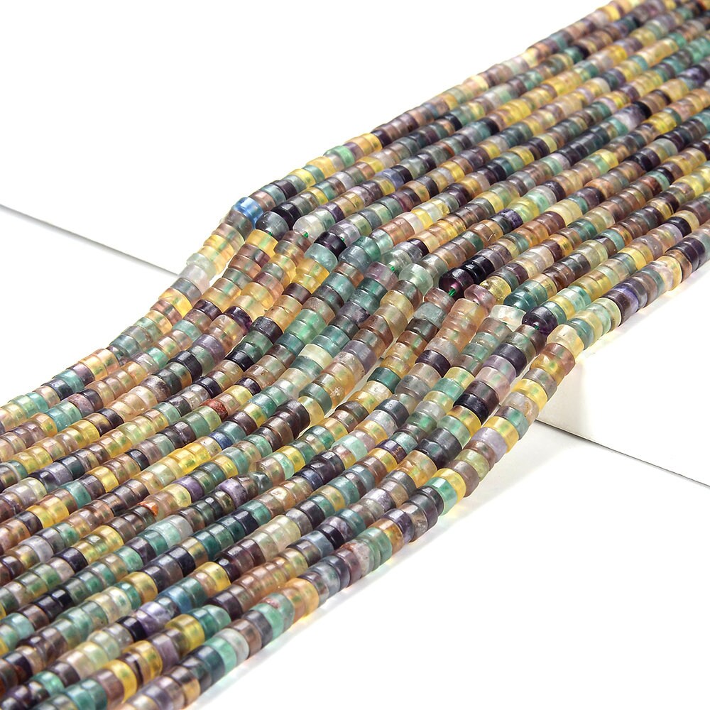4x2mm Natural Rainbow Fluorite Gemstone Heishi Discs Beads Loose Beads (p15)