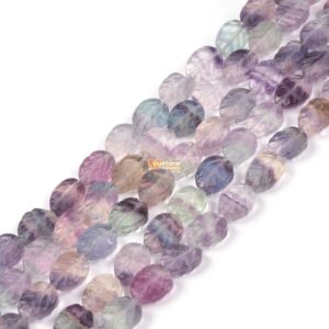 8mm Rainbow Fluorite carved leaf loose beads DIY Jewelry making 15" (2 side carved)