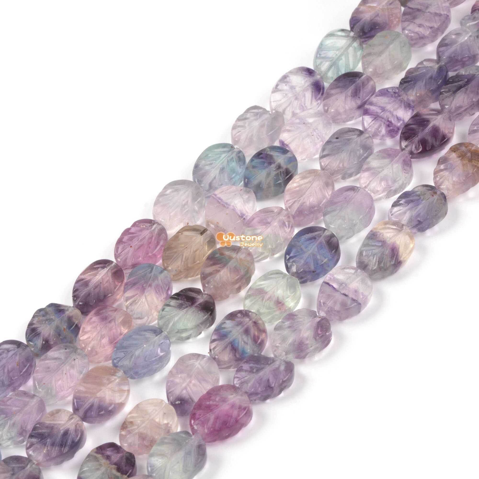 8mm Rainbow Fluorite Carved Leaf Loose Beads Diy Jewelry Making 15" (2 Side Carved)
