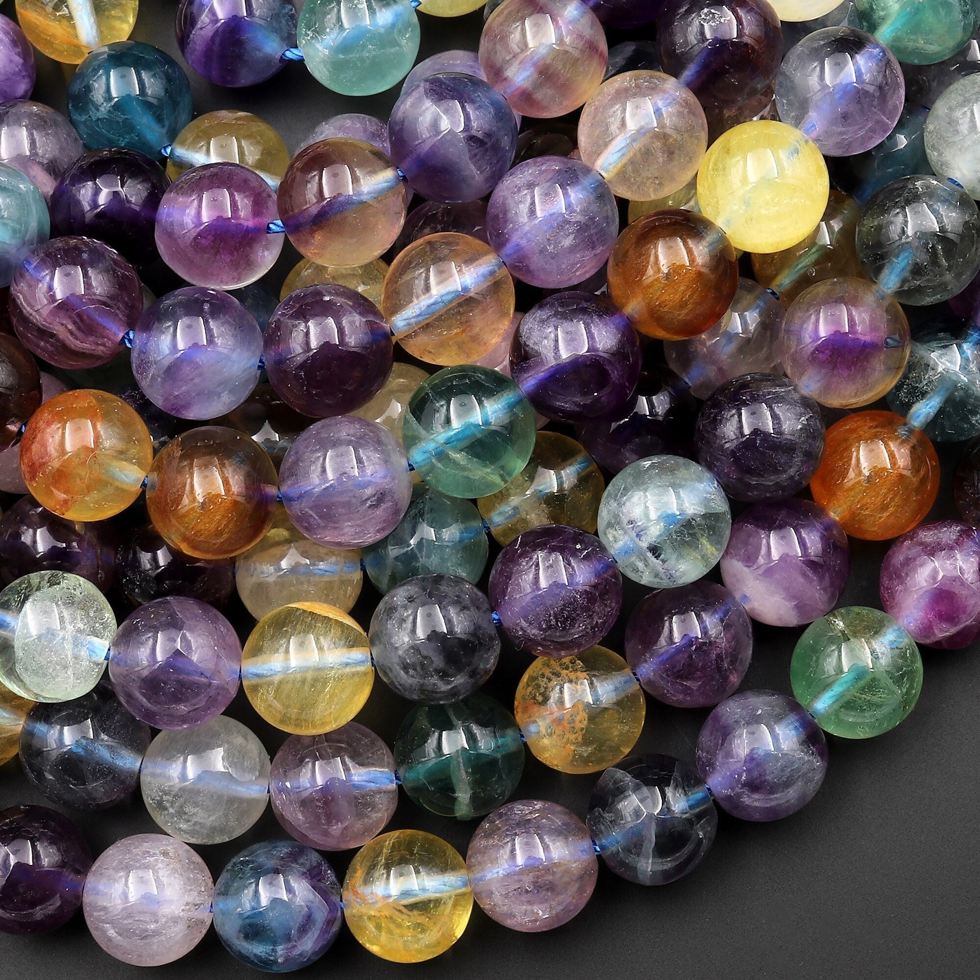 Aaa Natural Rainbow Fluorite Beads Smooth 8mm 9mm 10mm 12mm Vibrant Purple Green Yellow Gemstone 15.5" Strand Aaa Natural Rainbow Fluorite Beads Smooth 8mm 9mm 10mm 12mm Vibrant Purple Green Yellow Gemstone 15.5" Strand