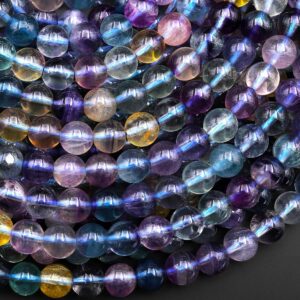 Aaa Natural Rainbow Fluorite Beads Smooth 5mm 6mm 7mm Translucent Purple Green Yellow Gemstone 15.5" Strand