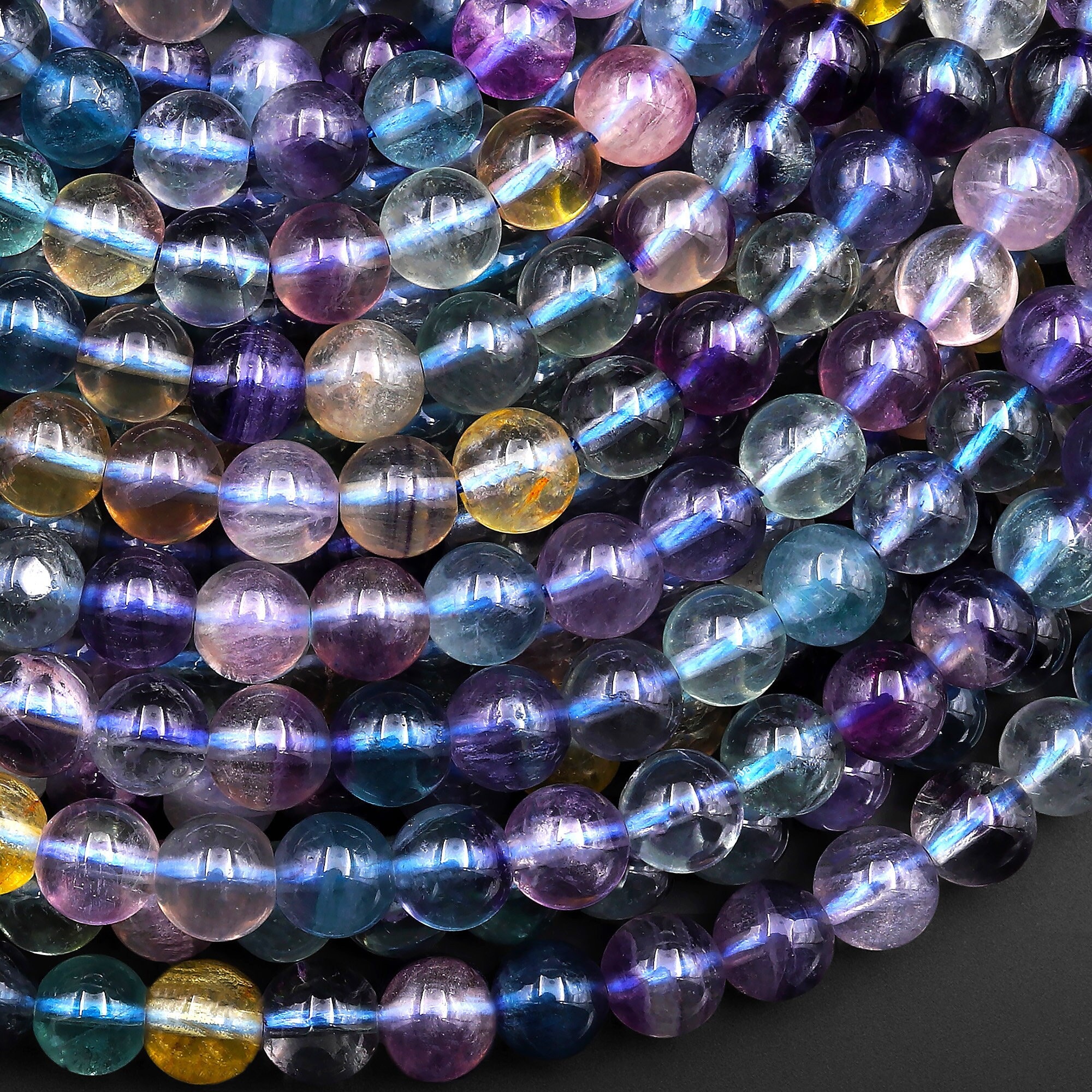 Aaa Natural Rainbow Fluorite Beads Smooth 5mm 6mm 7mm Translucent Purple Green Yellow Gemstone 15.5" Strand Aaa Natural Rainbow Fluorite Beads Smooth 5mm 6mm 7mm Translucent Purple Green Yellow Gemstone 15.5" Strand
