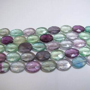 Rainbow fluorite faceted oval beads 12x16mm. Genuine fluorite gemstone beads. High quality. Vintage stock from 2000'