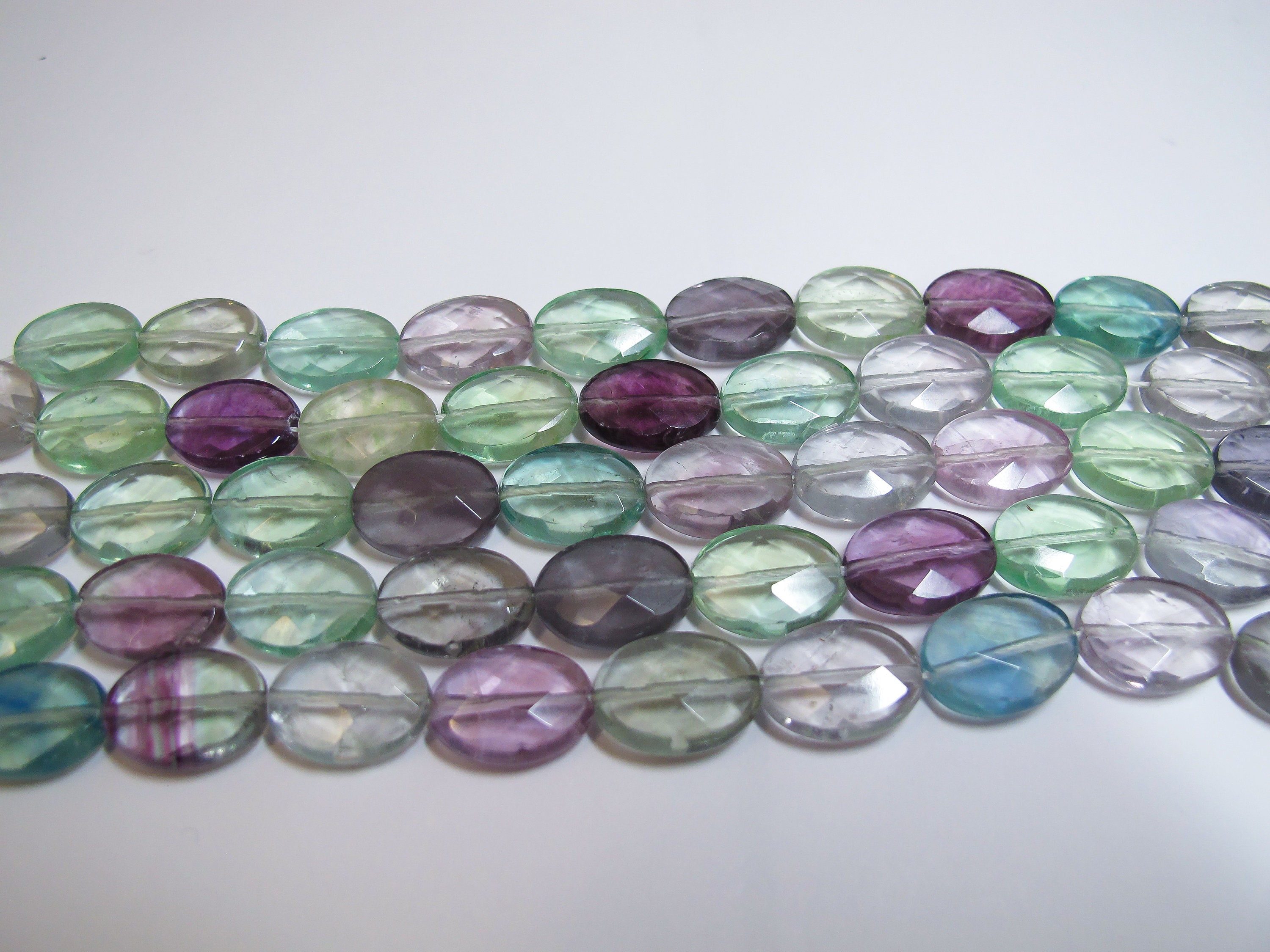 Rainbow Fluorite Faceted Oval Beads 12x16mm. Genuine Fluorite Gemstone Beads. High Quality. Vintage Stock From 2000'