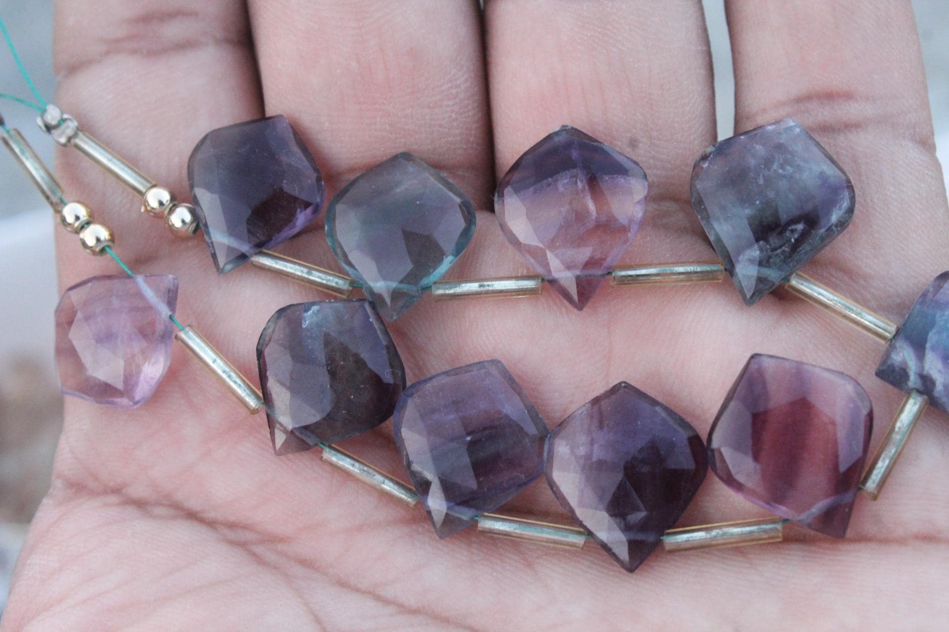 Fluorite Gemstone Faceted Briolette's Fancy Leafs Shape | 10 Piece Size - 16--18 Mm | Rainbow Fluorite Fancy Beads I Fluorite Leafs [047]