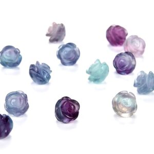 Rainbow Fluorite Gemstone Carved Rose Flower 8mm 10mm 12mm Beads Bulk Lot 5,10,20,30,50 (002)