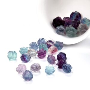 Rainbow Fluorite Gemstone Carved Rose Flower 8mm 10mm 12mm Beads Bulk Lot 5,10,20,30,50 (002)