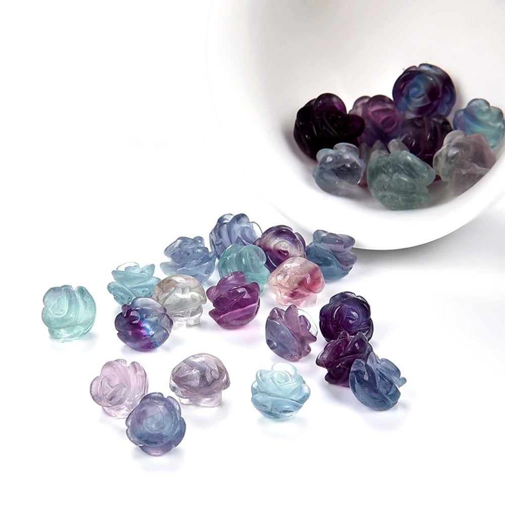 Rainbow Fluorite Gemstone Carved Rose Flower 8mm 10mm 12mm Beads Bulk Lot 5,10,20,30,50 (002)